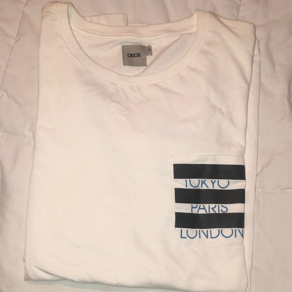Asos tee city typo with striped pocket sz s NWOT - Picture 2 of 5